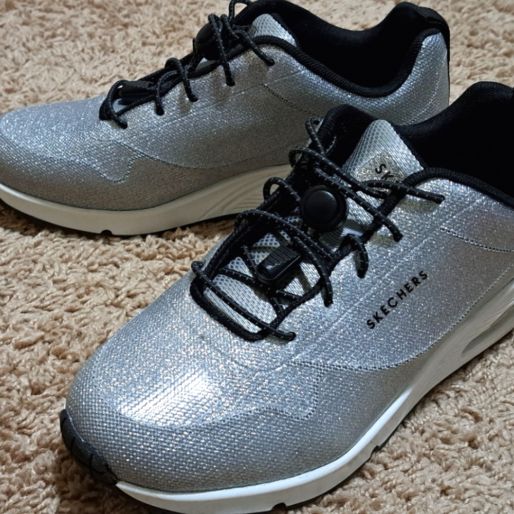 Women's Skechers Uno Los Angeles Shoes Size 7.5 Silver Glitter